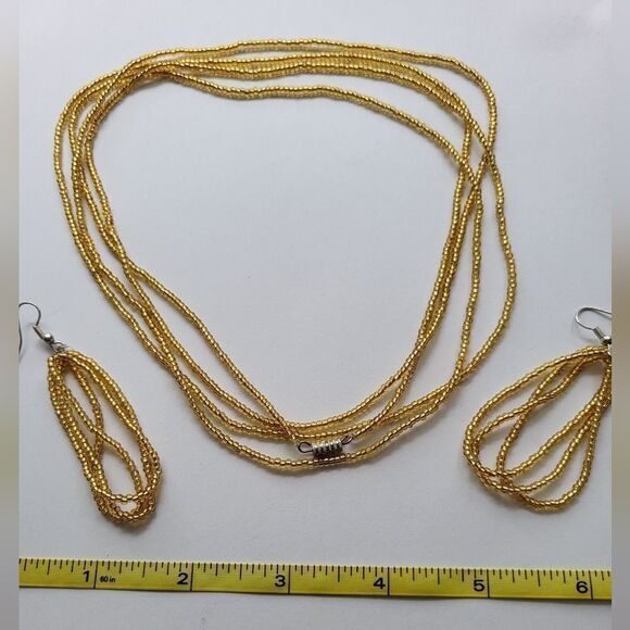 AFRICAN Handmade❤️  Gold BEADED Infinity Necklace and Earring Set!! Stunning ❤️ - Picture 2 of 7